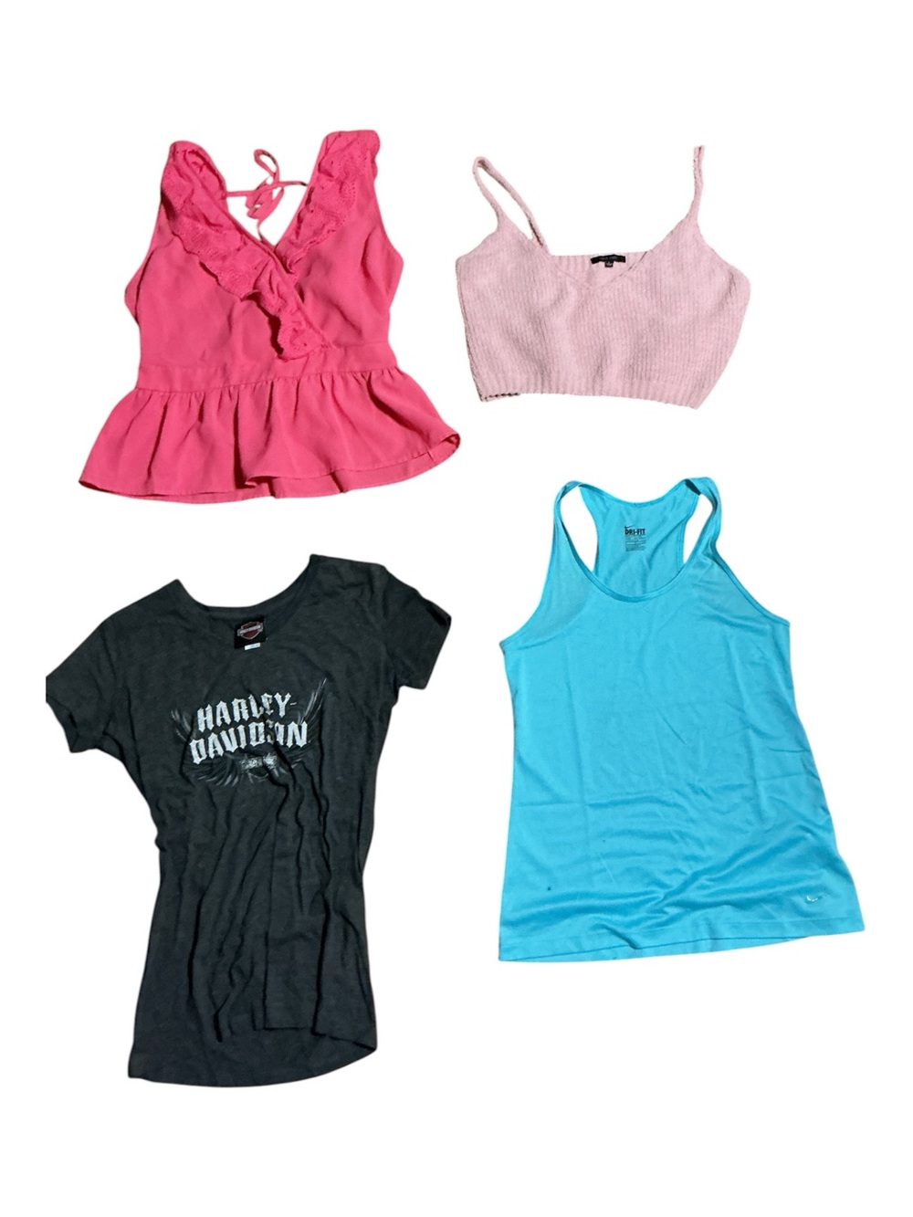 Harley-Davidson Black Graphic Tank Top with Blue, Hot Pink and Light Pink Tops